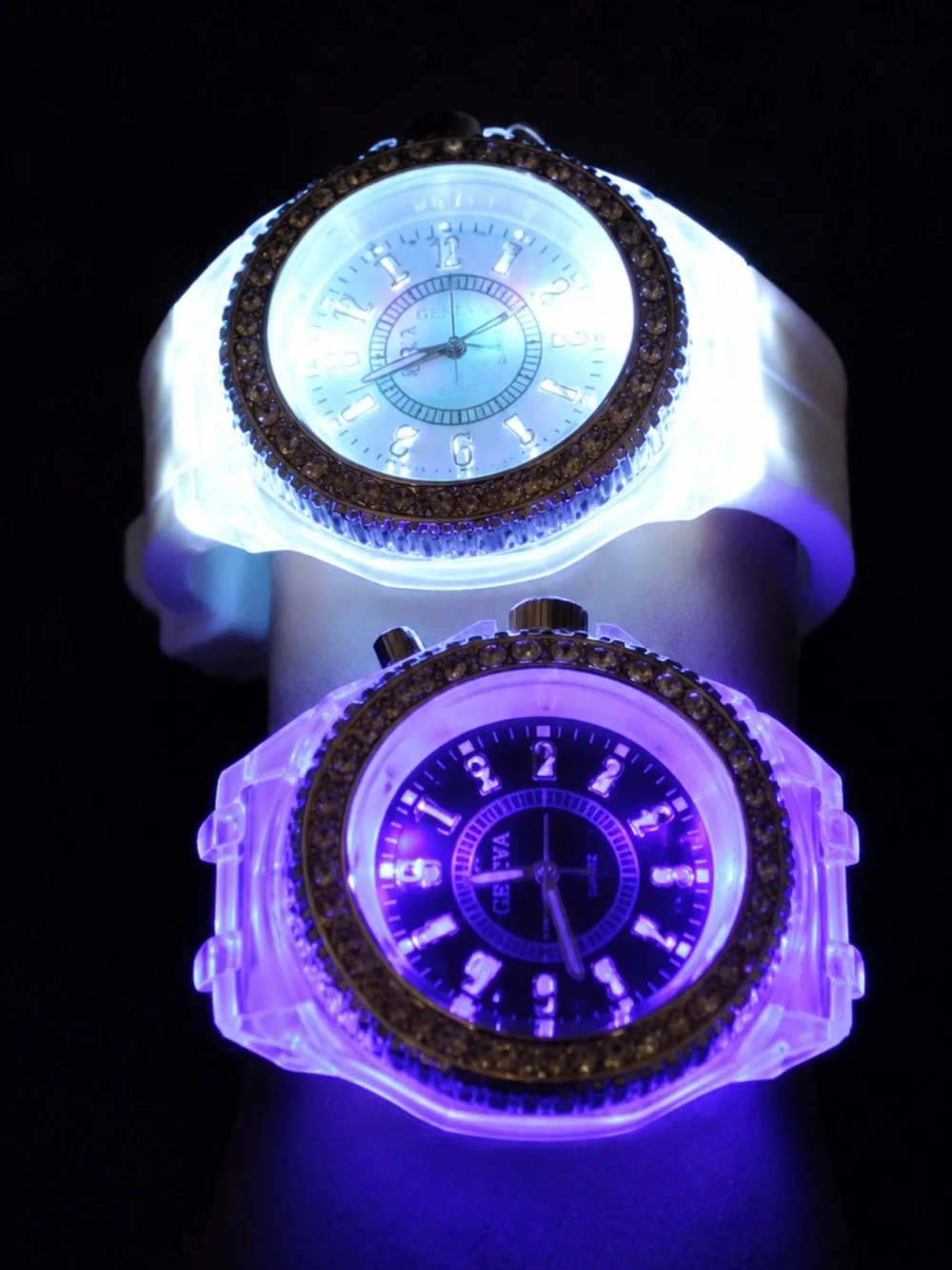 Mens Iced Out Bustdown Sport Watch Black Silicone Band Simulated Diamond LED